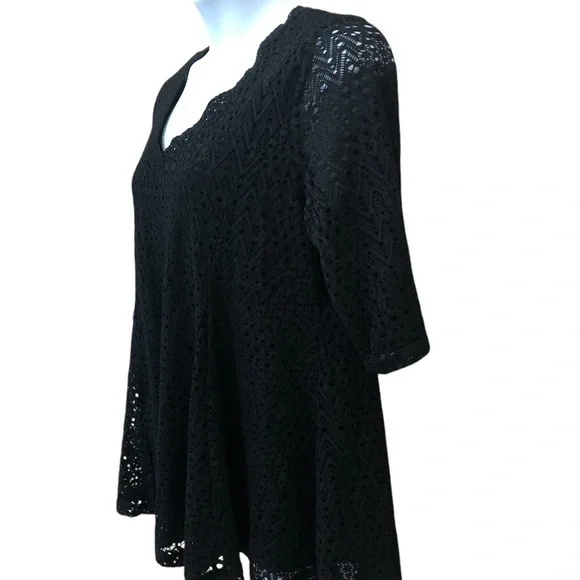 LaVanya Women’s Lace Eyelet Swing Top 1X Black Built-in Tank Top Half Sleeve - Picture 4 of 8